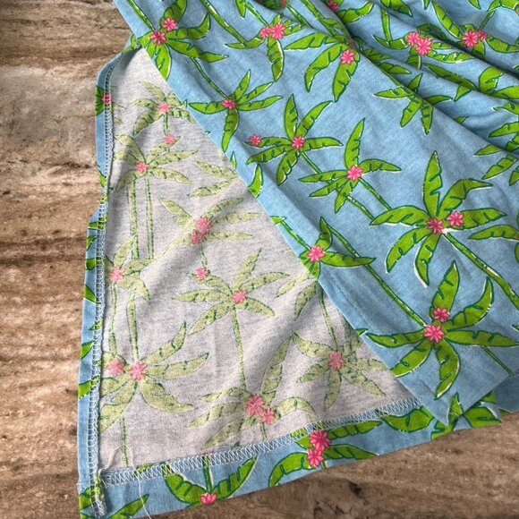 VTG Gloria’s Fashion Beach Tank Maxi Dress Sz Medium Blue Green Palm Trees Slit - Picture 7 of 10